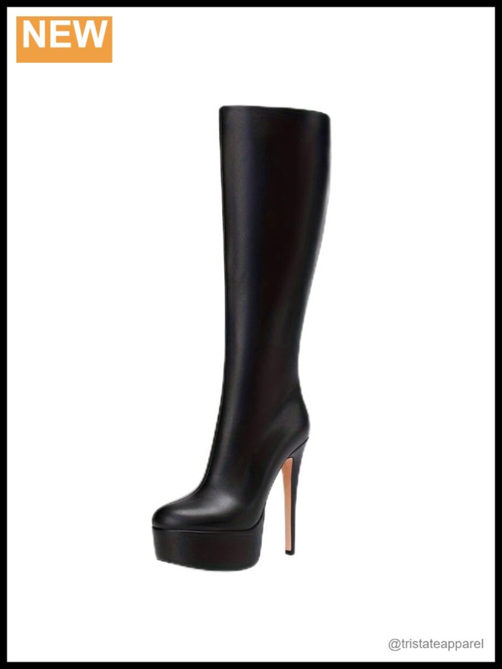 Women's Black Leather Platform Heel Knee High Boots Sexy Stiletto Heel Boots